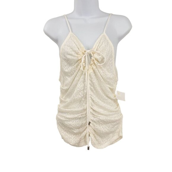 Free People Lace Ruched Love Her Tank Top Cami Ivory White Gardenia - Picture 5 of 12